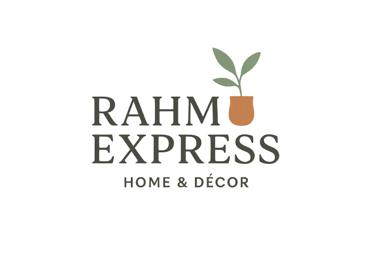 Design a modern, elegant logo for a Shopify store named Rahma Express, specializing in home and décor products. Use a minimalist style with clean lines, combining natural and cozy aesthetics. Incorporate subtle home elements such as a plant, leaf, or simple furniture icon to reflect interior décor. The typography should be serif or semi-bold, giving a premium yet approachable feel.

Color scheme: Sage Green (#A8BFA1), Terracotta Clay (#C47149), Warm White (#F8F6F3), Charcoal Gray (#2F2F2F).
